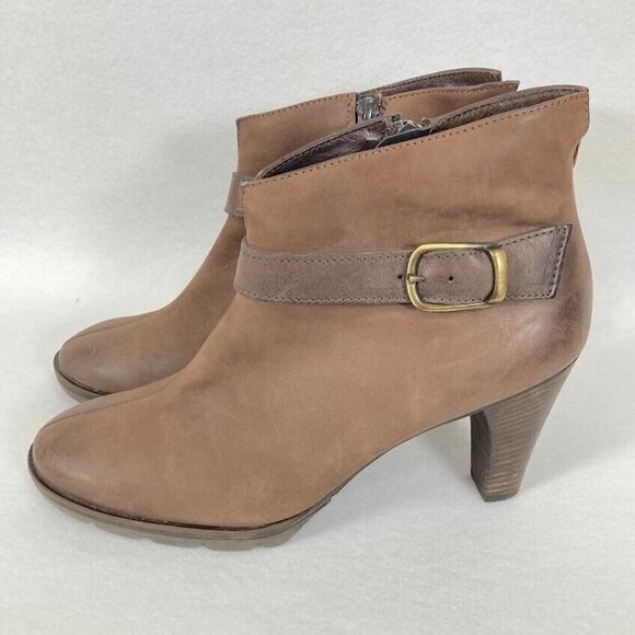 Paul Green Karla Brown Leather Side Zip Ankle Booties Size 5.5 - Picture 2 of 8
